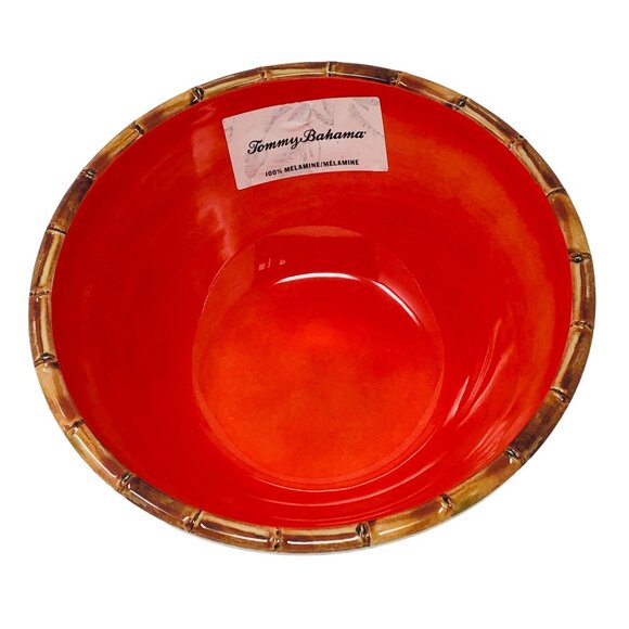 Tommy Bahama Melamine Serving Bowl Orange with Rattan Edge 10" - Picture 2 of 2